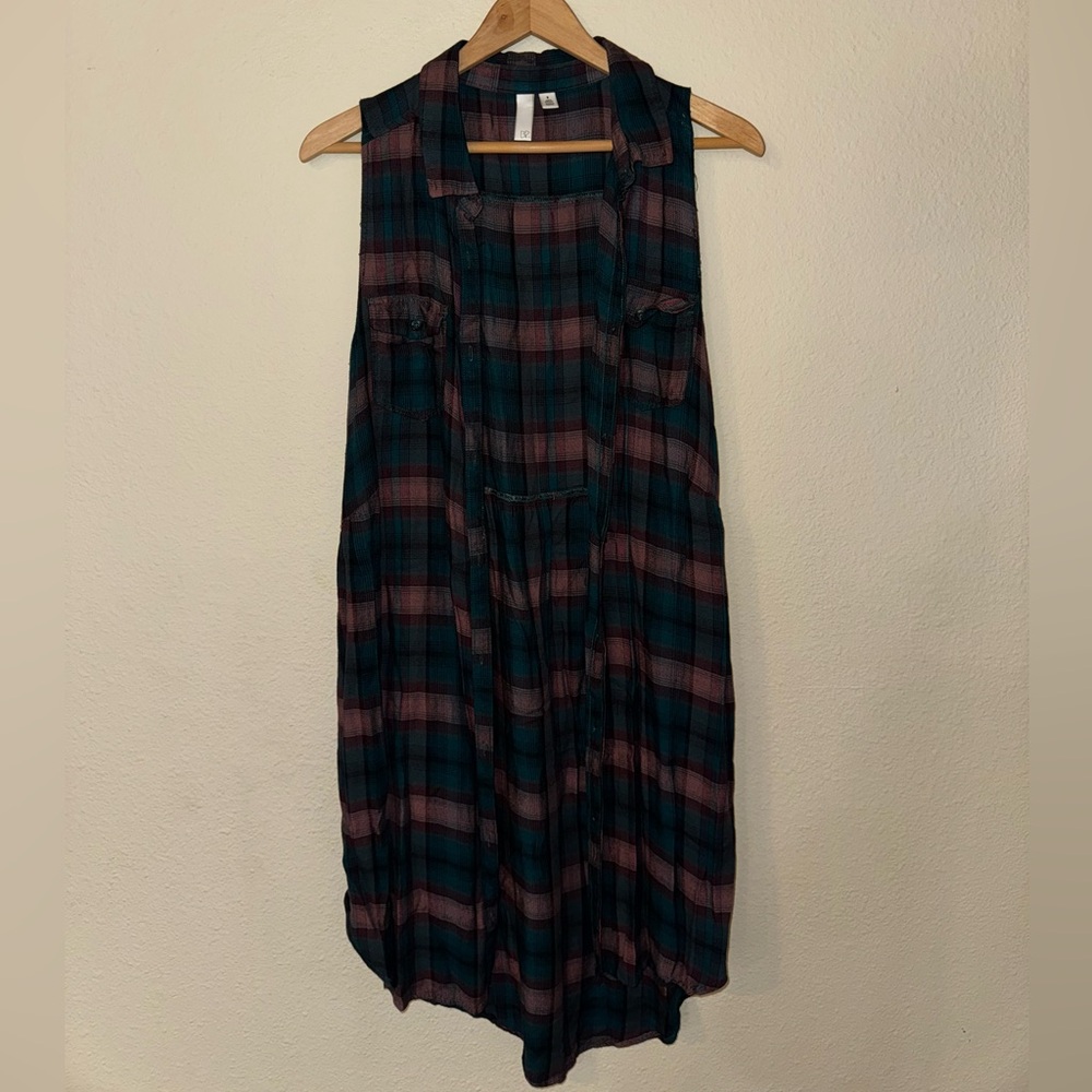 BP Pink and Blue Buttoned Midi Sundress with Notched Collar